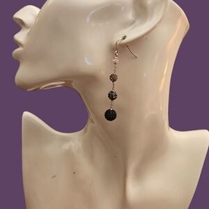 Elegant Silver and Black Ombre Shamballa Beaded Drop Earrings